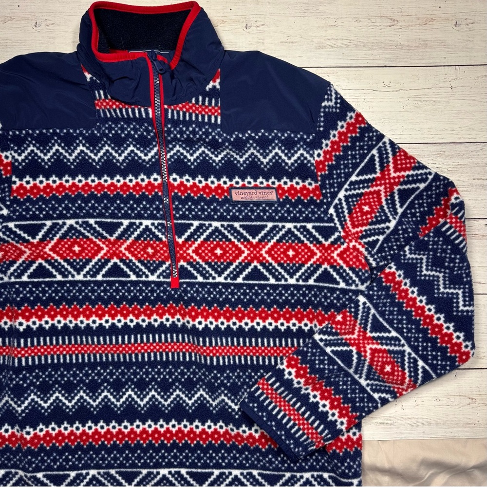 Vineyard Vines - Fleece Shep Shirt - Navy and Red Geometric - Men's Medium*